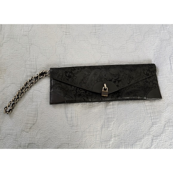 Miss Mak Handbags - Miss Mak Vintage 90s Boho Y2K Black Leather Padlock Paisley Chain Clutch Bag